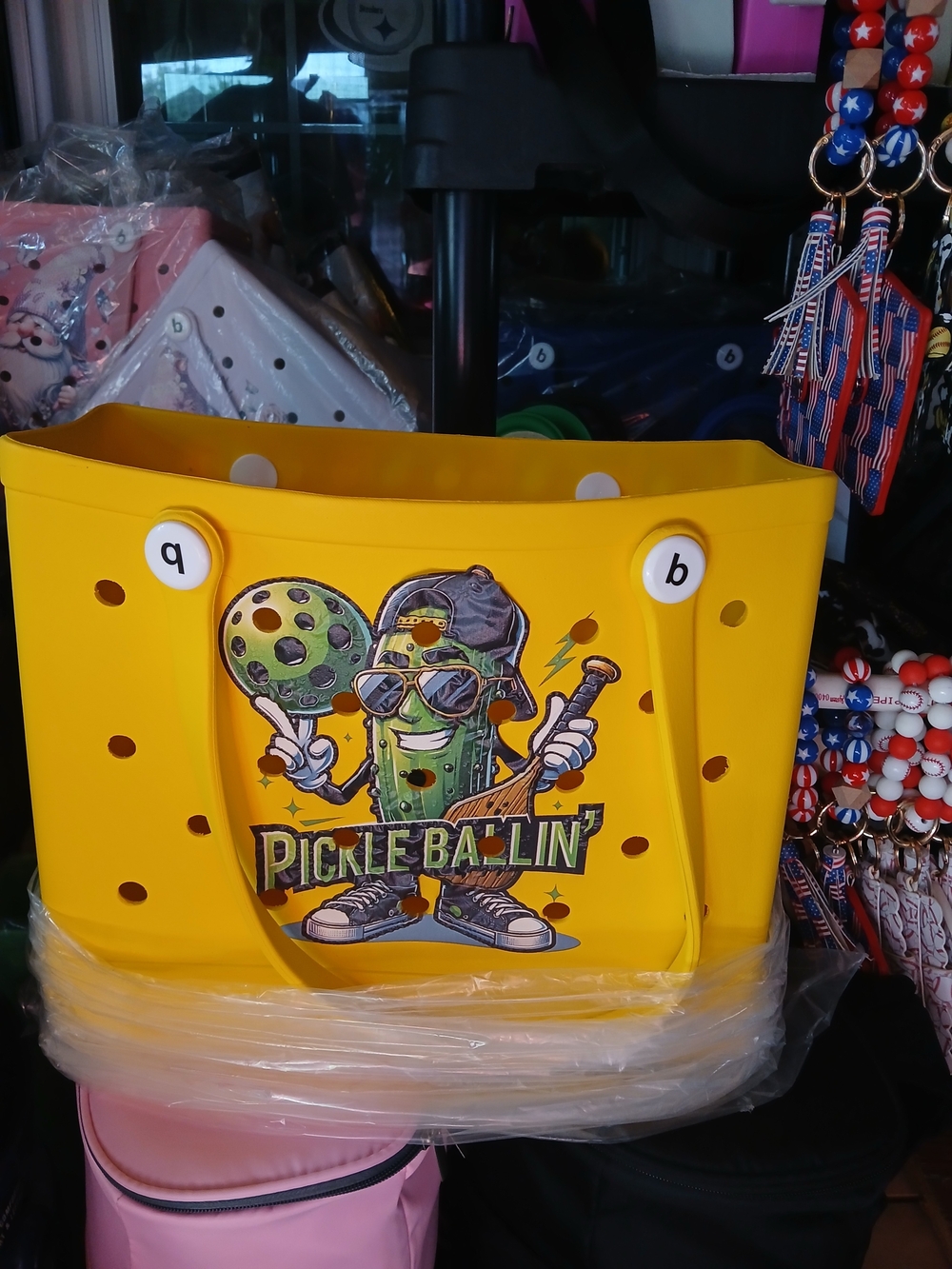 Yellow 'Pickle Ballin Tote Medium Bogg like bag.